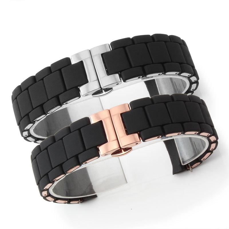 Silicone Stainless Steel Watchband for AR5905 AR5920 AR5890 AR5891 AR5889 Watch Strap 20mm 23mm Black Brown Men Women Bracelet