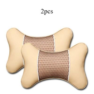2PCS PU Leather Car Neck Pillows – Knitted Headrest Cushions for Seat Support Comfort Universal Fit Auto Accessories