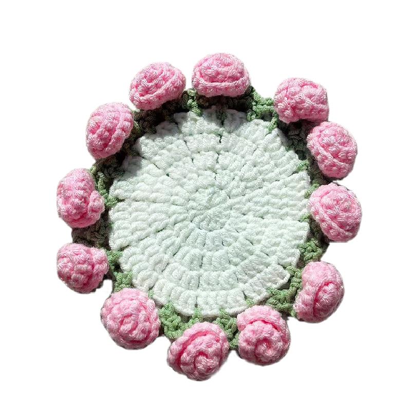 

1PC Soft Practical Rose Bouquet Dining Tables Water Absorption Gift Cotton Water Cups Coaster Decorative рожевий