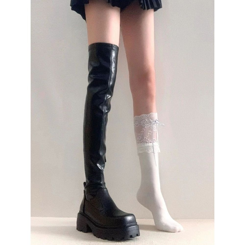 Sugar cube thin boots over the knee long boots women's 2025 new knight boots autumn and winter boots high boots thick sole increased