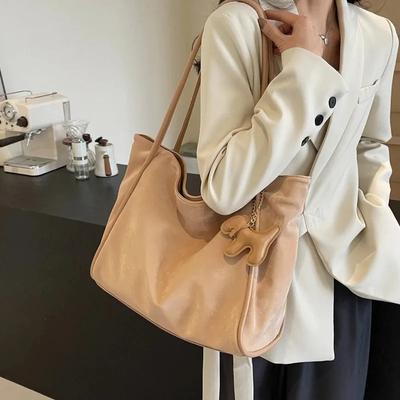 Large Capacity PU Ladies Tote Bags Casual Solid Color Shoulder Bags for Women  Hot Sale Simplicity