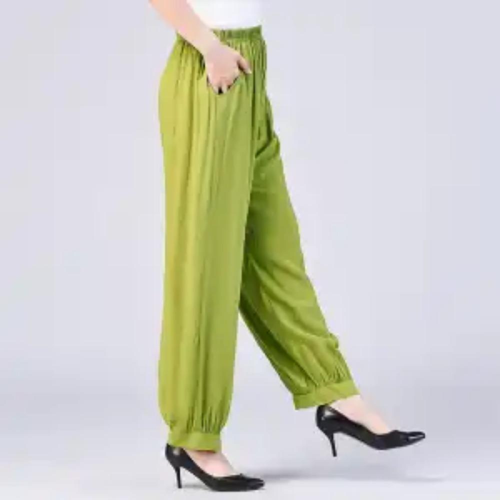 Women's Summer New High Waist Elastic Wide Leg Pants Fashionable Solid Pockets Soft Mosquito Proof Loose Versatile Lantern Pants