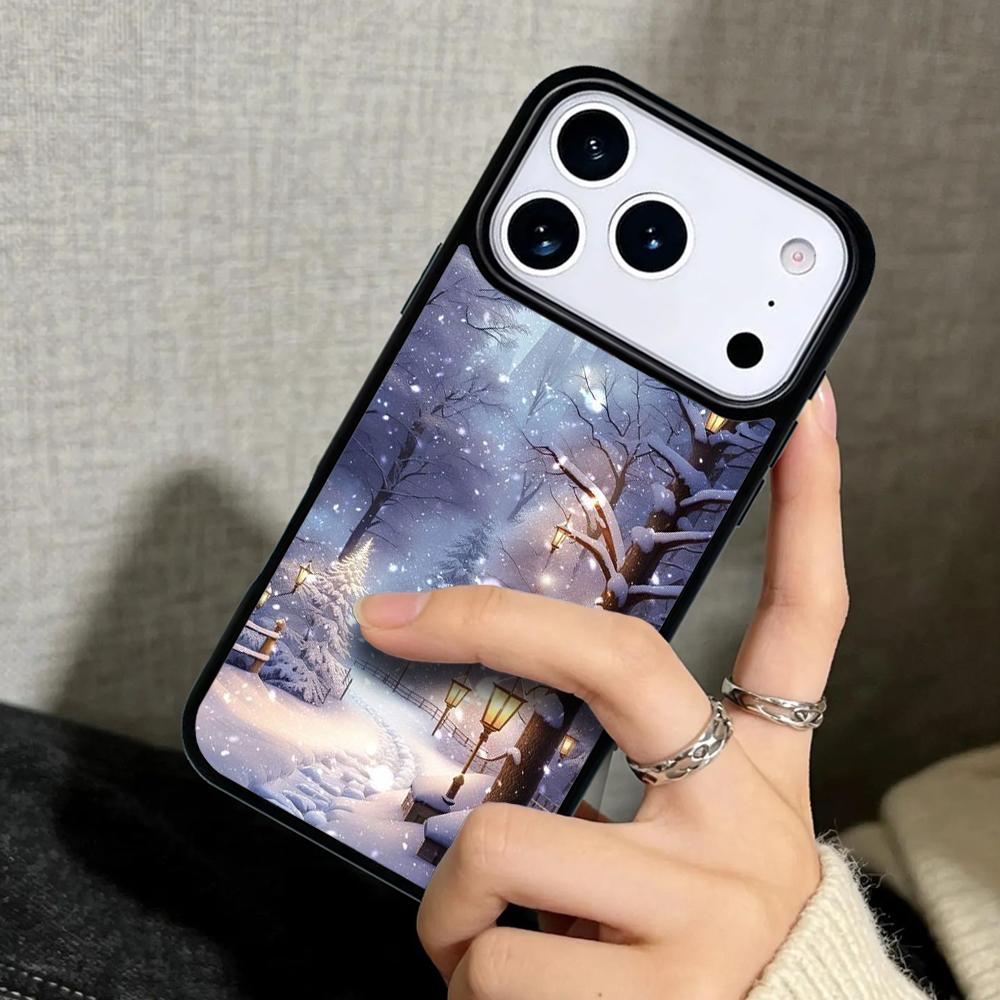 Capa Case for iPhone 17 Air 16 Pro Max 15 Plus 11 13 Mini 14 12 Back Phone Cover Landscape Winter Light Snow