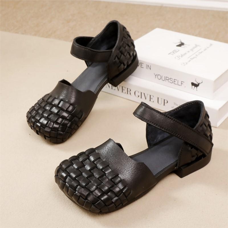 Fashion GKTINOO Genuine Leather Square Toe Women's Shoes Spring/summer 2025 New Versatile Low Heel Woven Sandals