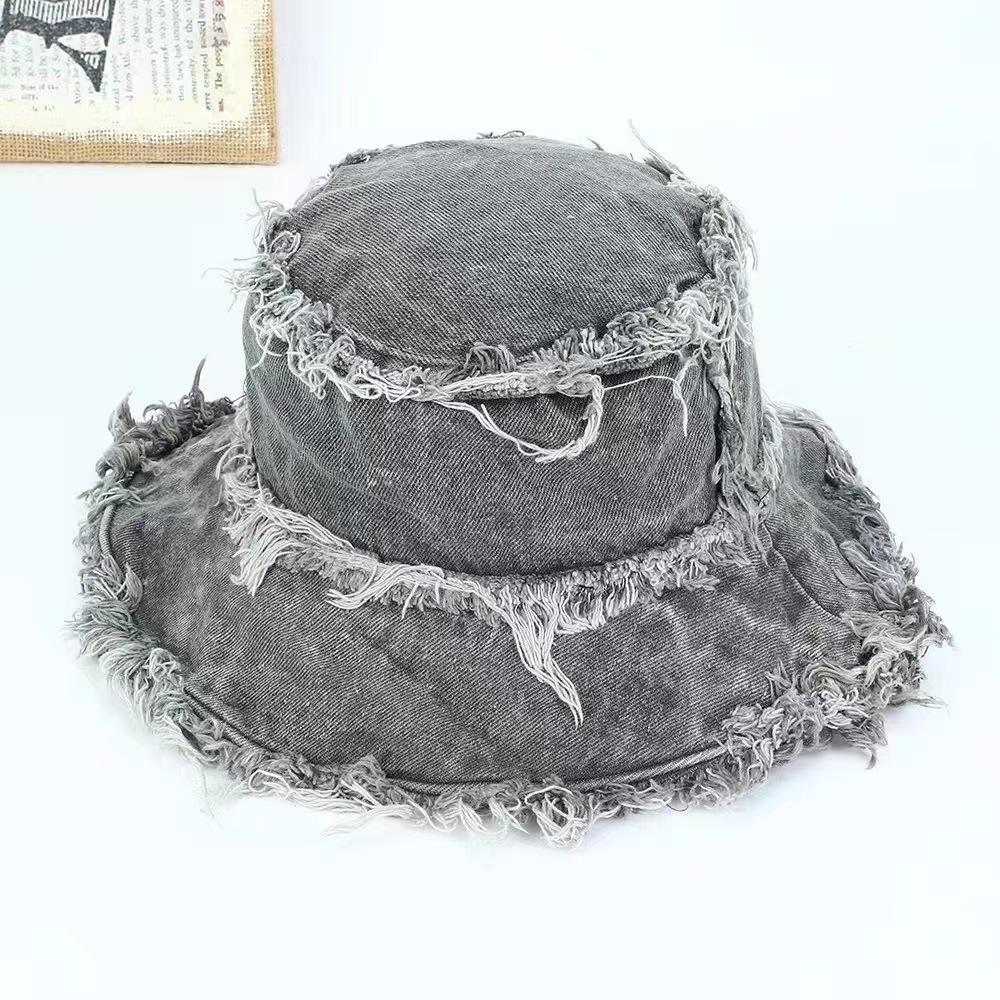 

Шляпа-ведро из стираного хлопка, универсальная, всесезонная, уличная шляпа-козырек, джинсовая шляпа Burr Basin, уличная мода, универсальная M（56-58cm） серый