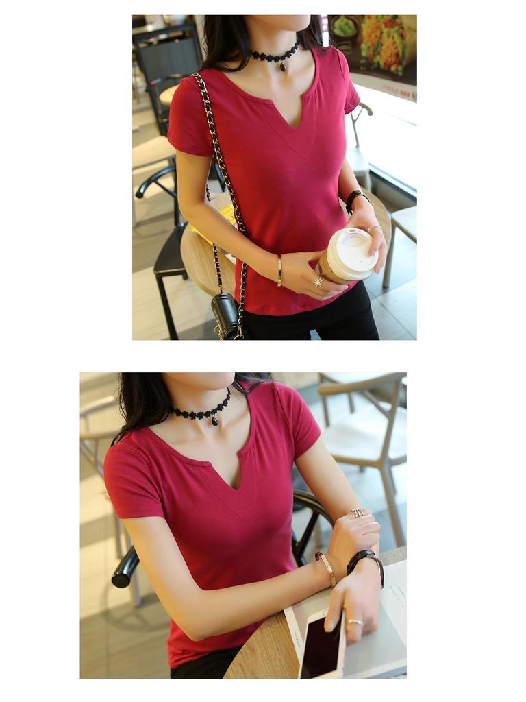 2023 Women's Korean Style Slim Fit Solid Color Short Sleeve T-shirt