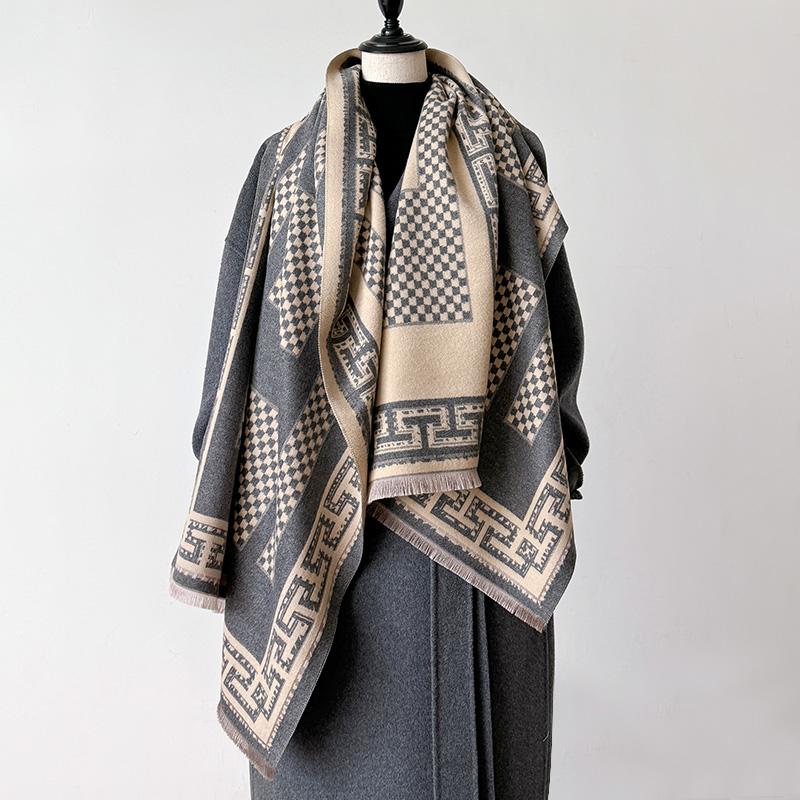 Latest Design Winter Two-Sided Jacquard Cashmere Scarves High Quality Women Thicken Wrap Shawl Ladies Wool Pashmina Scarf