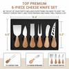 6-piece Cheese Knife Set, Stainless Steel Cheese Cutlery with Cheese Slicer and Cheese Cutter Wood Handle. Includes Cheese Knife, Cheese Fork, and Che