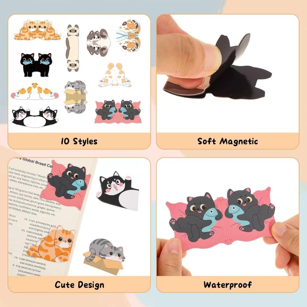 5/6/10pcs Cute Cat Cartoon Magnetic Bookmark Page Holder Fun Meow Bookmarks For Students Reading Book Magnetic Tags Decoration