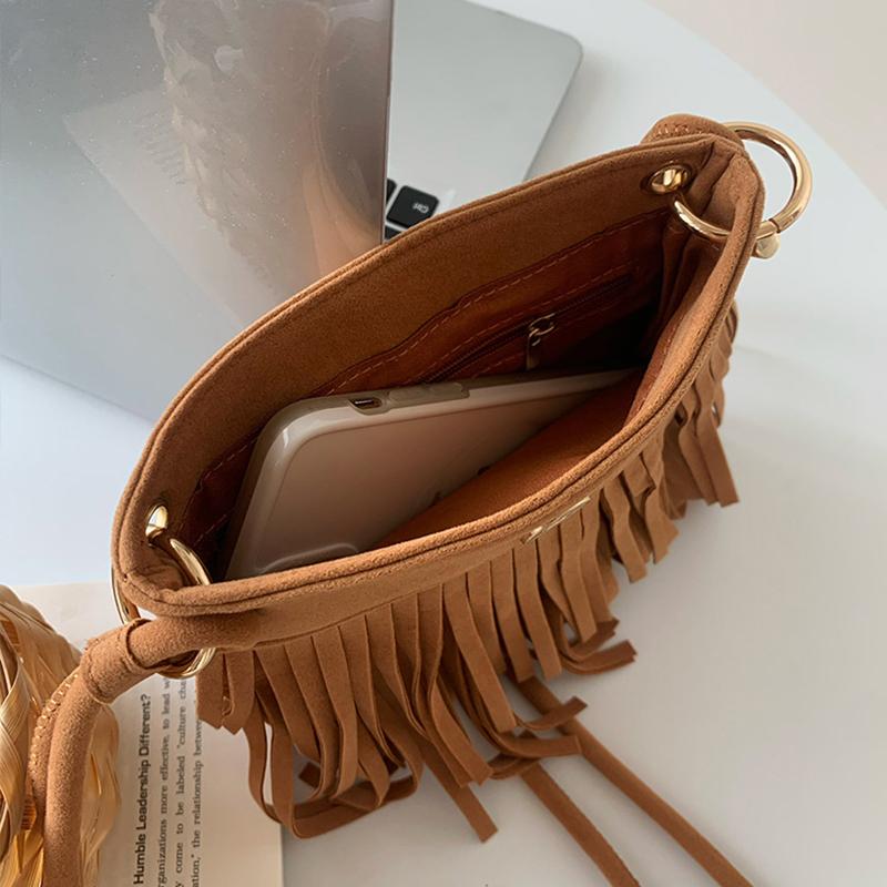 Mode Retro Faux Mocka Dam Messenger Väskor Tote Liten Tofs Handväska För Damer Flikdesign Axel Crossbody Väska