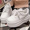 Korean version leather lace-up thick-soled muffin 6cm small casual shoes board shoes versatile ultra-light soles large white shoes women's shoes