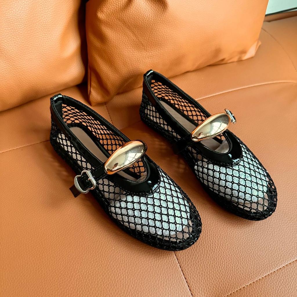 Ladies' Elegant Ballet Shoes - From Formal To Casual, with Cushioned Insoles and Non Slip Rubber Soles - Black Metal Eyelets Flat Shoes