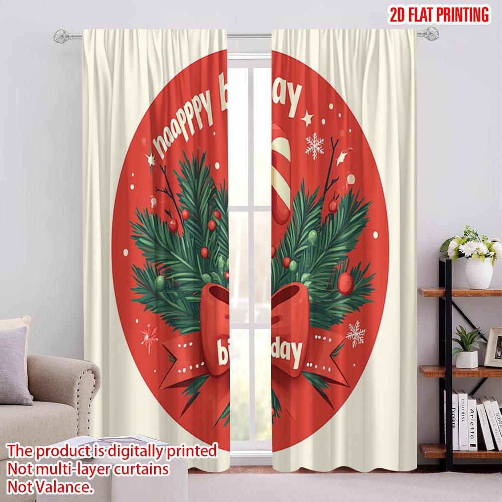 

2pcs,2D plane printing Popular Curtain Panels Christmas Candy Canes Birthday (4) Versatile Fabric (without rod) Gifts for 52.50 × 116.00 cm 2 pcs