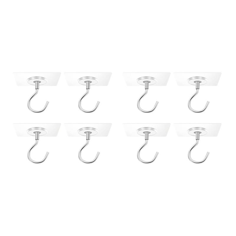 1-10pcs Adhesive Ceiling Hooks No Drill Hanging Hook for Hanging Plant Wind Chimes Stainless Steel Outdoor Adhesive Hook