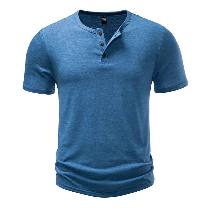 Men's Minimalist Henley T-Shirt - 3-Button Placket Curved Hem Breathable Slub Cotton Casual Slim Fit Daily Tops In Multiple Solid Colors