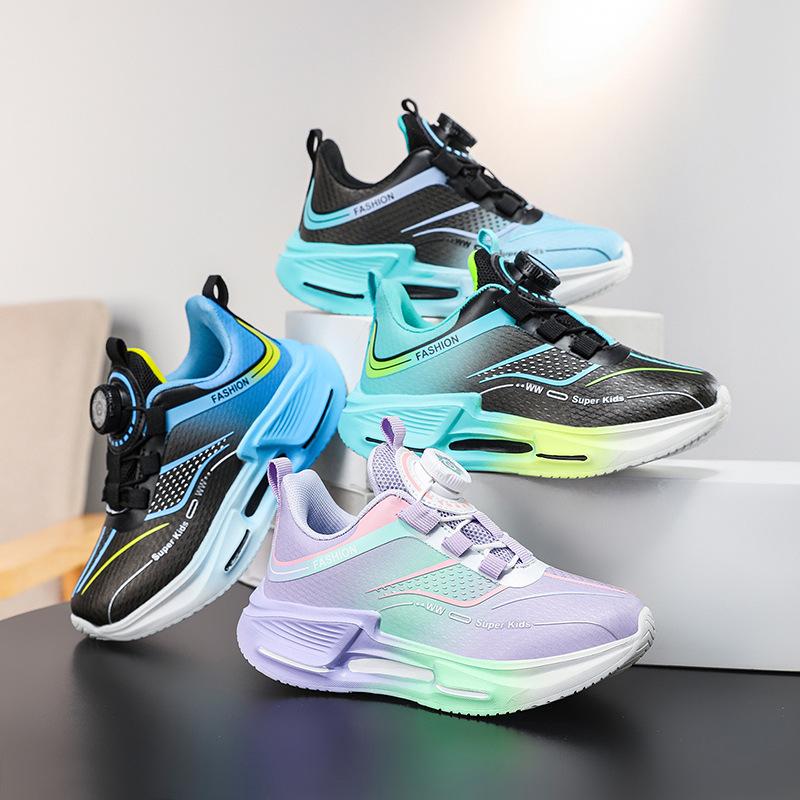 Youth Sneakers 2025 Autumn Rotating Button Comfortable Double Mesh Breathable Older Children Lightweight Slow Shock Running Shoes