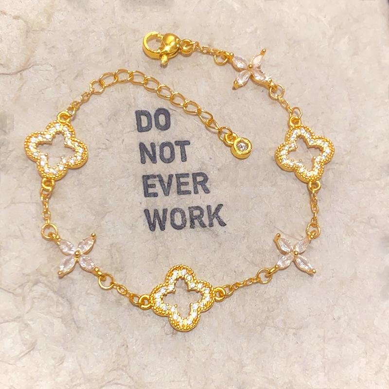 24K Gold-Plated Zircon Flower Bangle: Elegant, High-End, Versatile Bracelet for Women