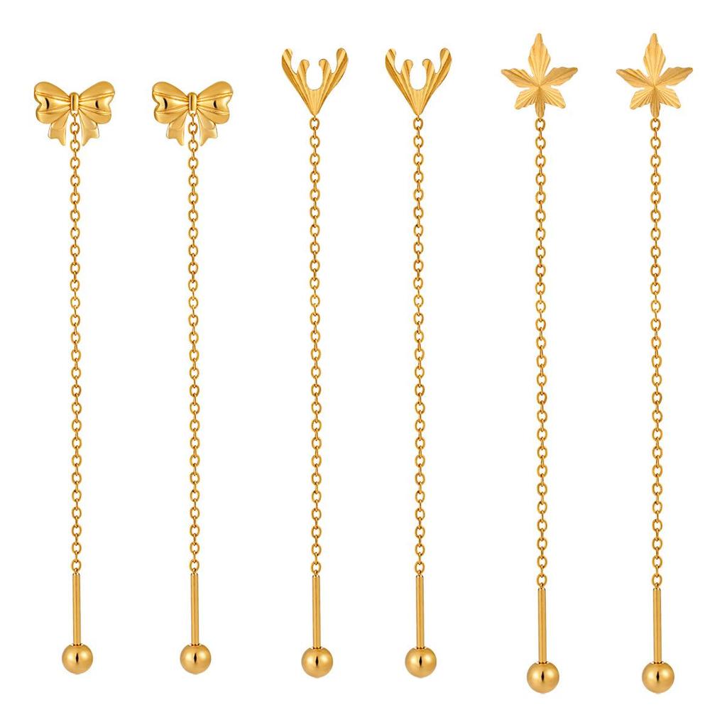 Korean Bow Earrings: Stylish Gold-Plated Titanium Steel with Floral Design