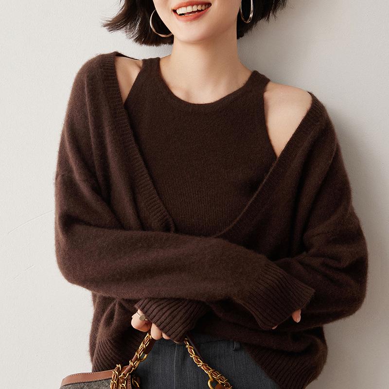 Autumn/Winter Women's Cashmere Sweater Vest & Knit Pullover Set
