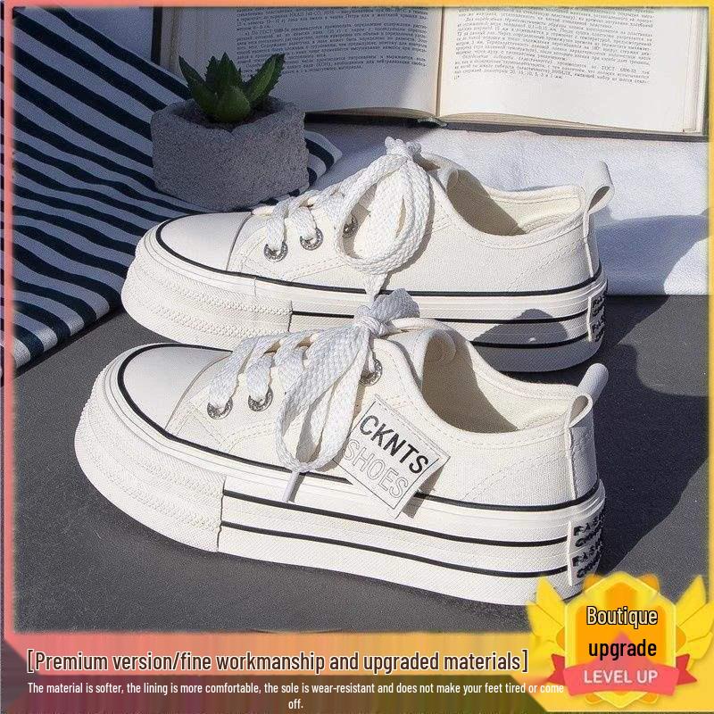 

Women s 2025 Spring/Summer Platform Canvas Shoes - Versatile Korean Style, Trendy White Casual Board Sneakers Size 38