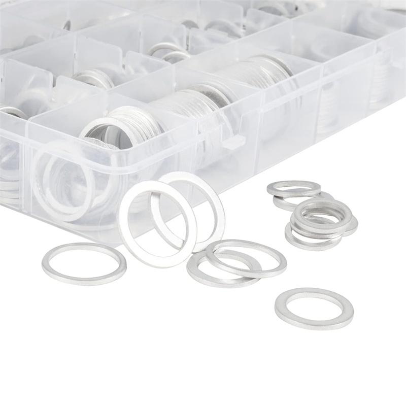 540Pcs Aluminum Flat Washer, Automotive Oil Drain Plug Crush Gasket Aluminum Sealing Rings M6 M8 M10 M12 M14 M16 M18 M22 M24