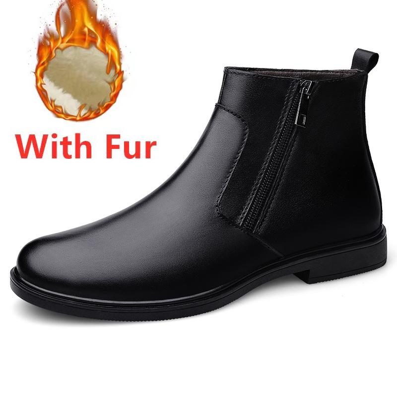 Fashion New Arrival Male High Top Shoes Handmade Mens Winter Autumn Chelsea Boots Warm Plush Fur Ankle Boots Genuine Leather Man Botas