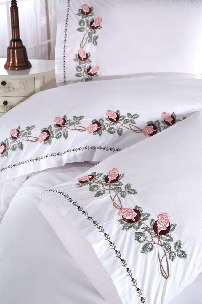 Anita Embroidery King Size Sada povlaků na peřinu 6 ks, Povlak na peřinu 200x220, Prostěradlo 240x260, Double Size, Krémová barva