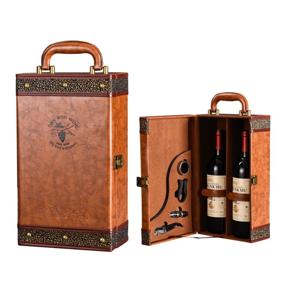 PU Leather Portable Carrier Tote with 4 Accessories Set Red Wine Storage Box Wine Gift Box Gifts