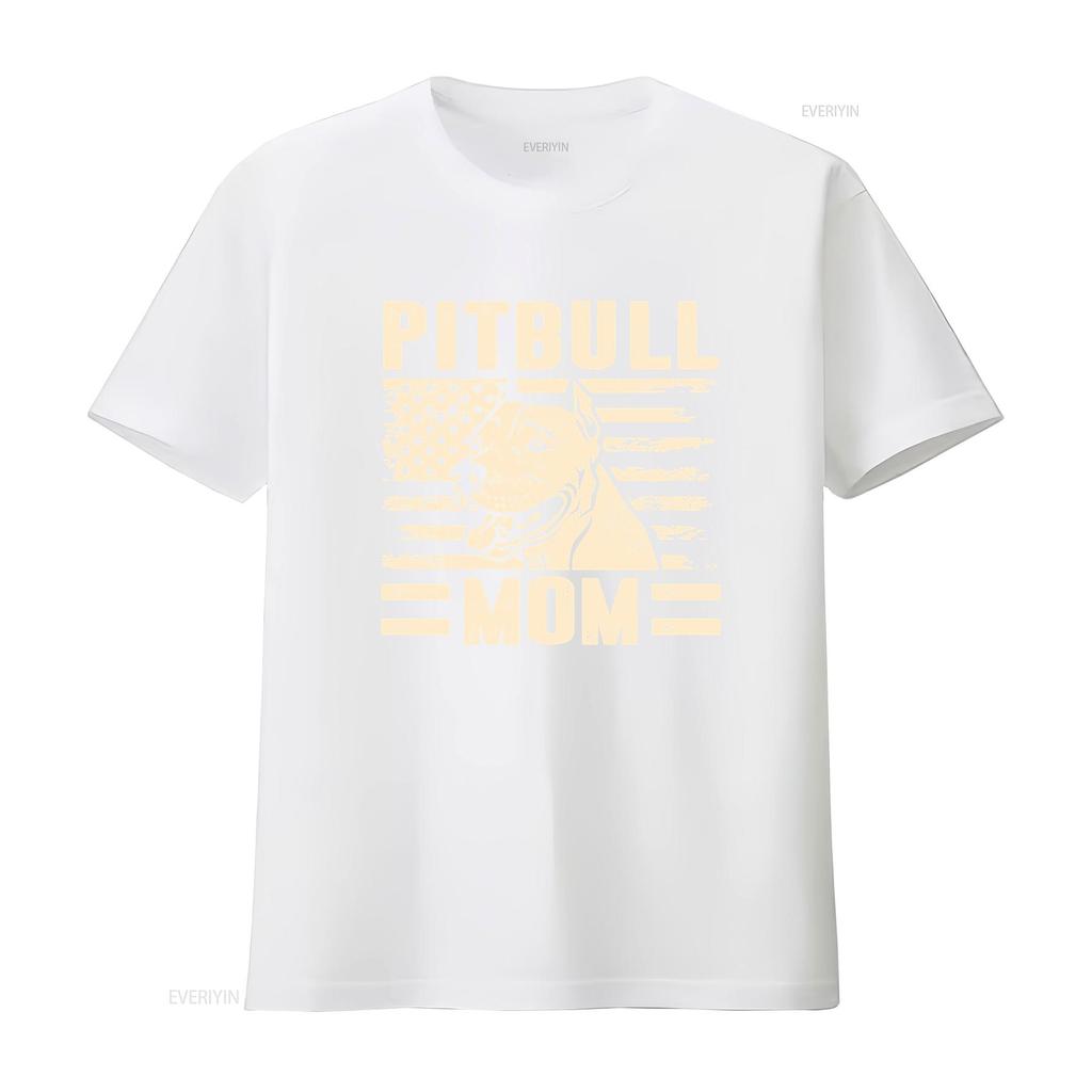 Pitbull Mom T Shirt Dog Mother Mama Lover Owner Woman Vintage Washed Casual Top For Everyday Wear Homme Graphic Versatile