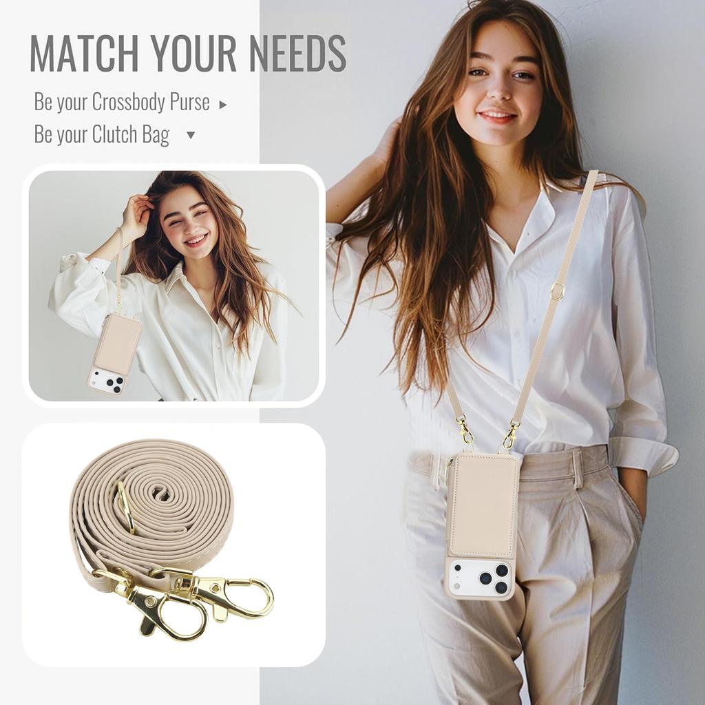 Crossbody Zipper Card Slot Wallet Flip Leather Phone Case For iPhone 17 Pro Max 16 Plus 15 14 13 12 11 RFID Pocket Strap Cover