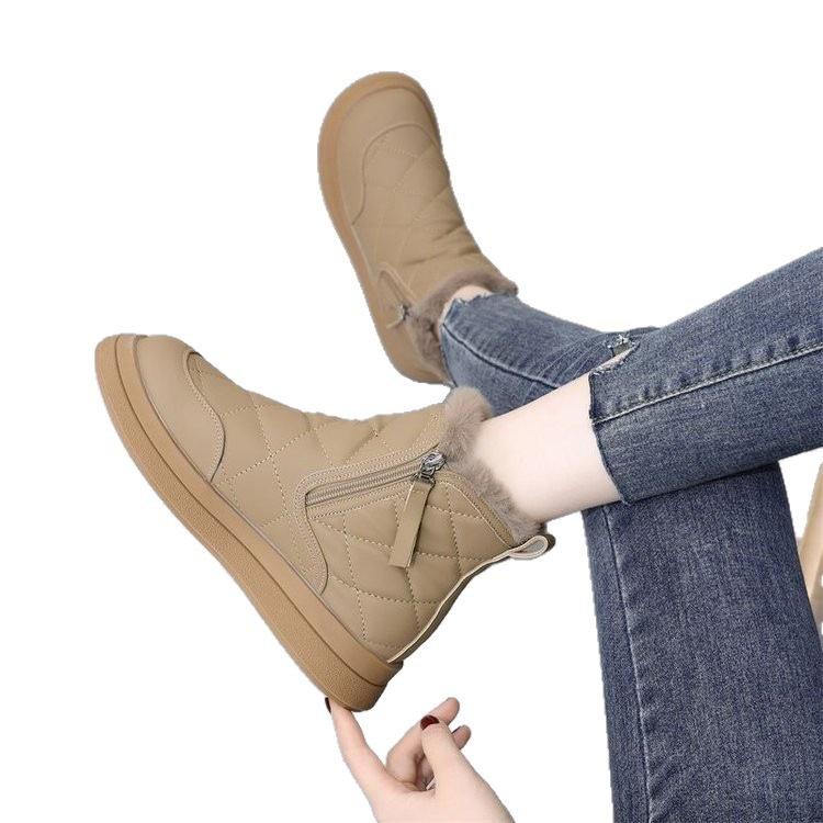 Winter Leather Snow Boots Women's New Velvet Thickened Cotton Shoes Non-slip Warm Short Boots