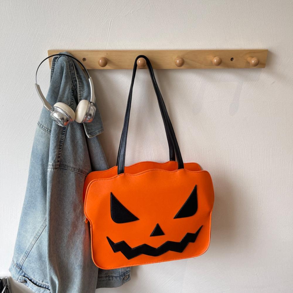 

Gothic Halloween Tote Bag Pu Leather Demon Messenger Bag Funny Pumpkin Shoulder Bag Outing оранжевый