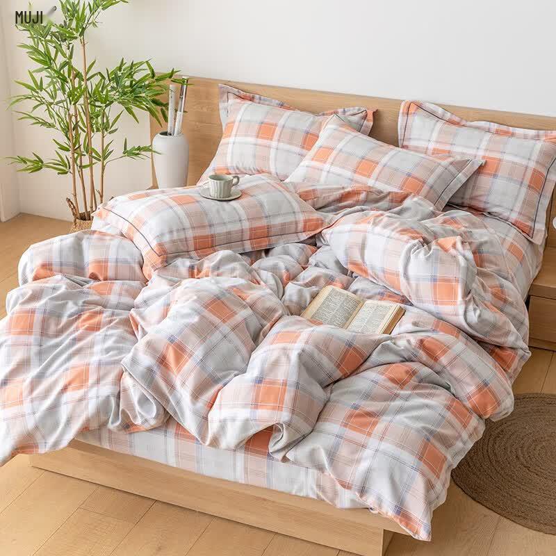 Muji Style Pastoral Pure Cotton Brushed 4-Piece Bedding Set