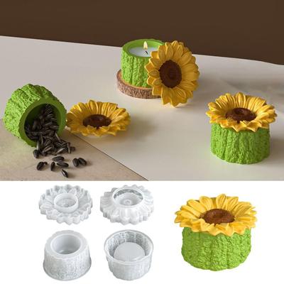 Fashion Sunflower Candle Mold Reusable Flexible Candle Jar DIY Silicone Flower Storage Box Mold Home Decor