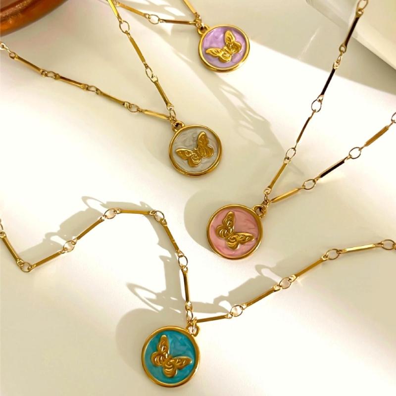 Stainless Steel Butterfly Necklace Colorful Enamel Detailing Dainty Chain for Everyday Wear or Special Occasions