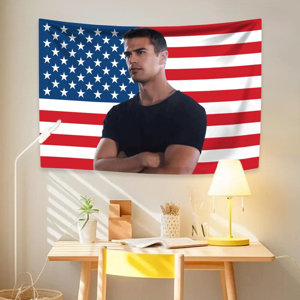 British Actor Tapestry Theo James American Flag Home Decor Wall Hanging Room Decoration Bedroom Dorm Background Cloth Fans Gift