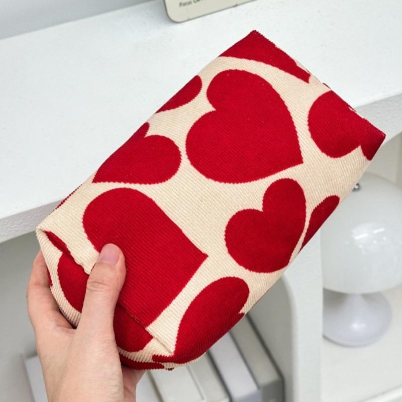 Heart Print Pattern Makeup Bag Clutch Cosmetic Organizer Travel Wash Toiletries Storage Bag Makeup Pouch Women Large Capacity