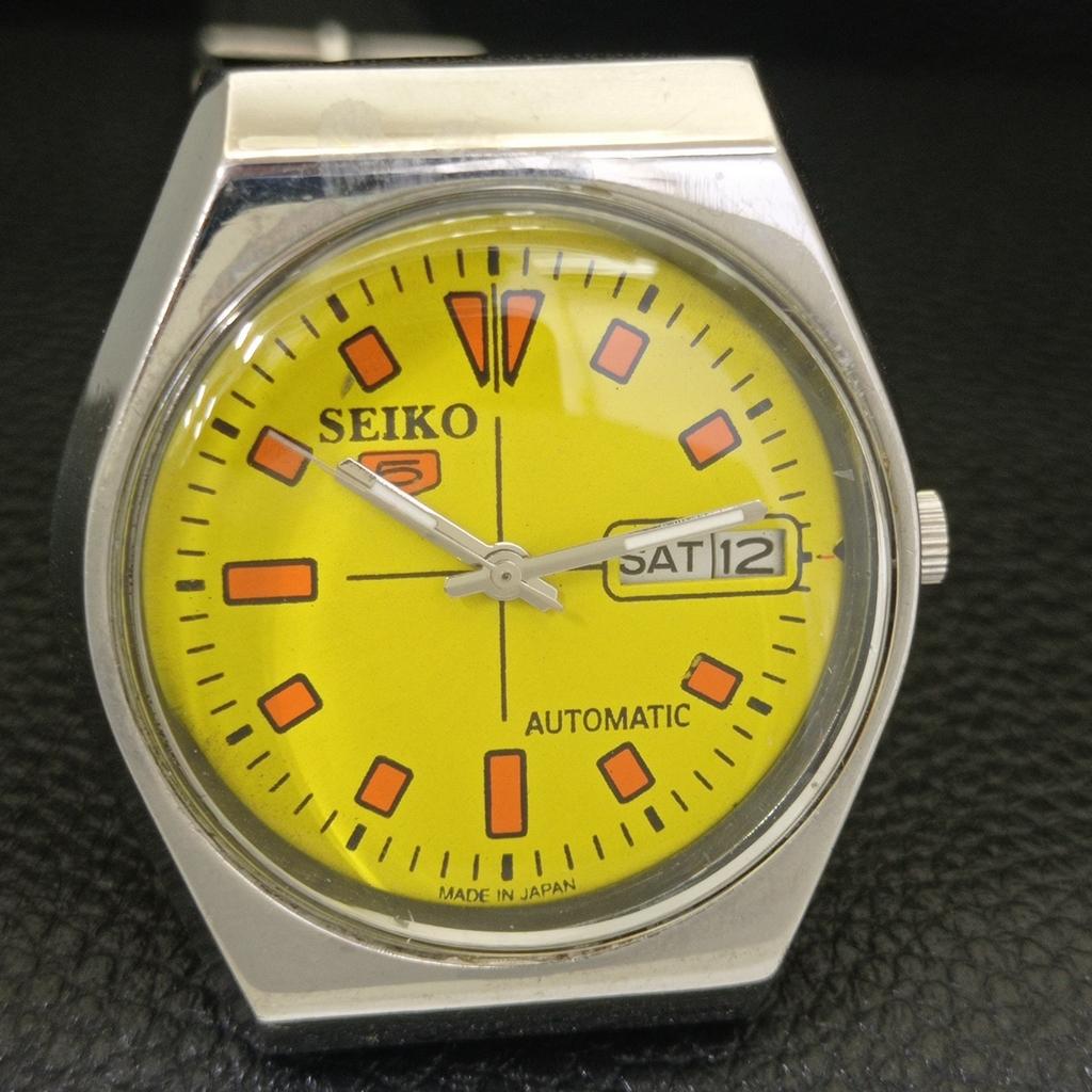 AUTOMATIC VINTAGE SEIKO 5 JAPAN 6309A MENS YELLOW COLOR DIAL WATCH A702738-1 R210-a702738