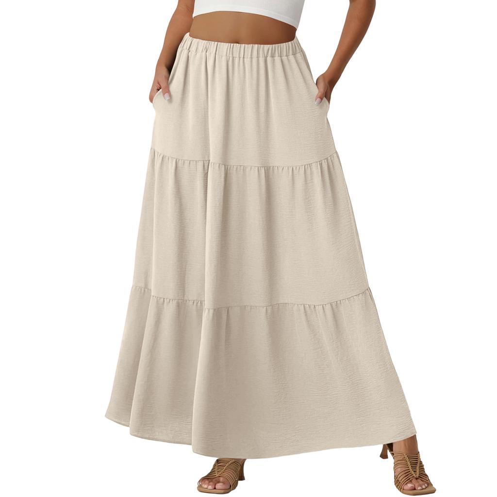 Damen Casual High Waist Kordelzug A-Linien Rock Farbiger Rock Mit Taschen