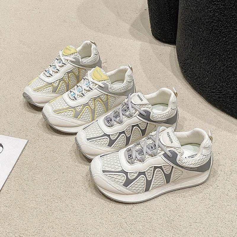 Korean version mesh lace-up little white shoes women's summer 2025 new fashion versatile and comfortable sports and leisure dad shoes