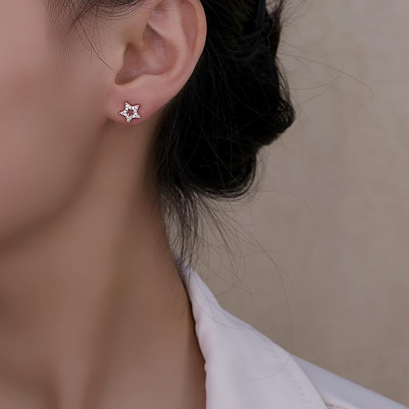 Exquisite Micro-set Zircon Five-pointed Star Earrings for Women New Light Luxury Niche Super Flash Earrings