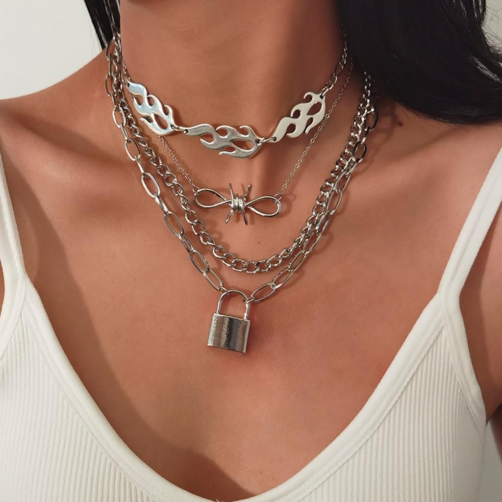 Tillbehör, Kreativa Modeelement Mångsidigt Halsband, Enkelt Retro Nyckellås Hänge Halsband Dam