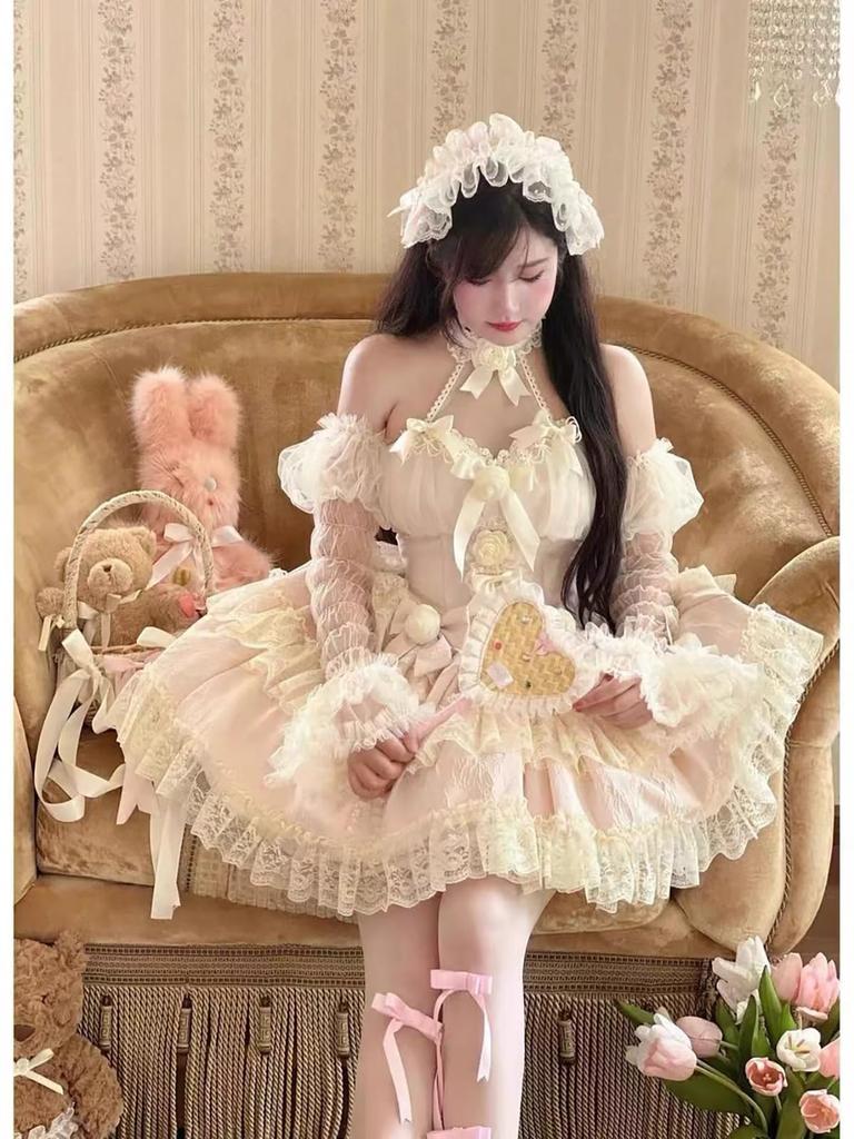 XHSUKADO Lolita JSK Set and Neck with Cute Lace and Arm Perfect for Featuring and French Girly Available in Size 3-Piece (Jumper Skirt, Camisole,