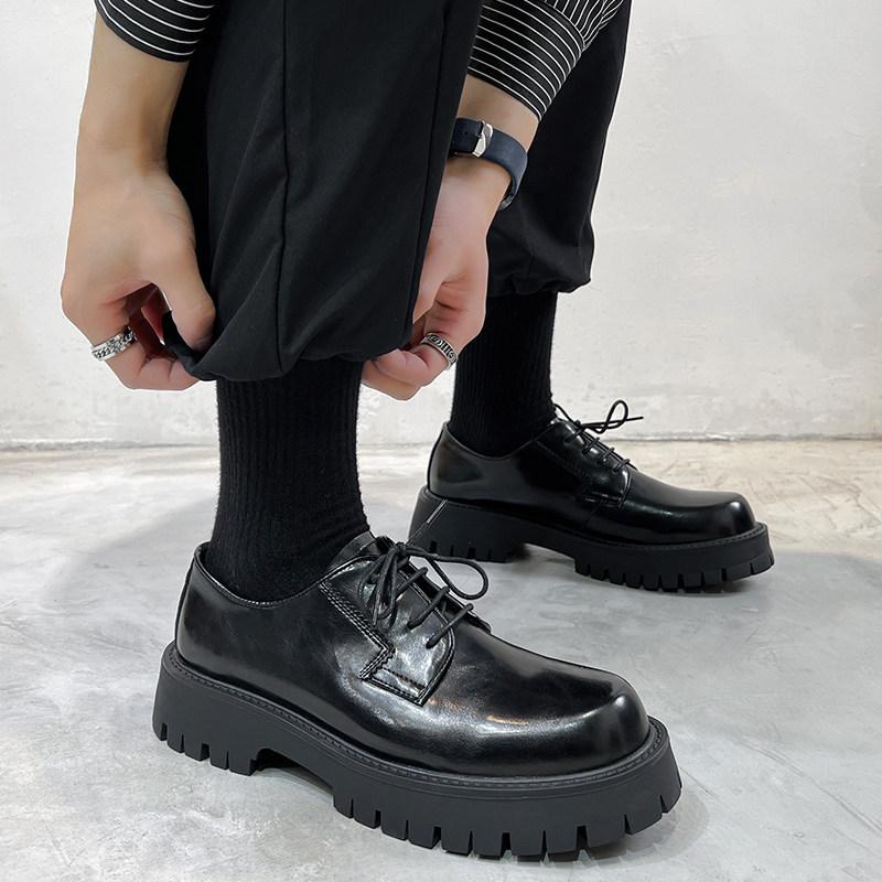 Leather Shoes Winter Dress Business High Sense British Style Big Head Thick Sole Derby Shoes Heightening Casual Shoes