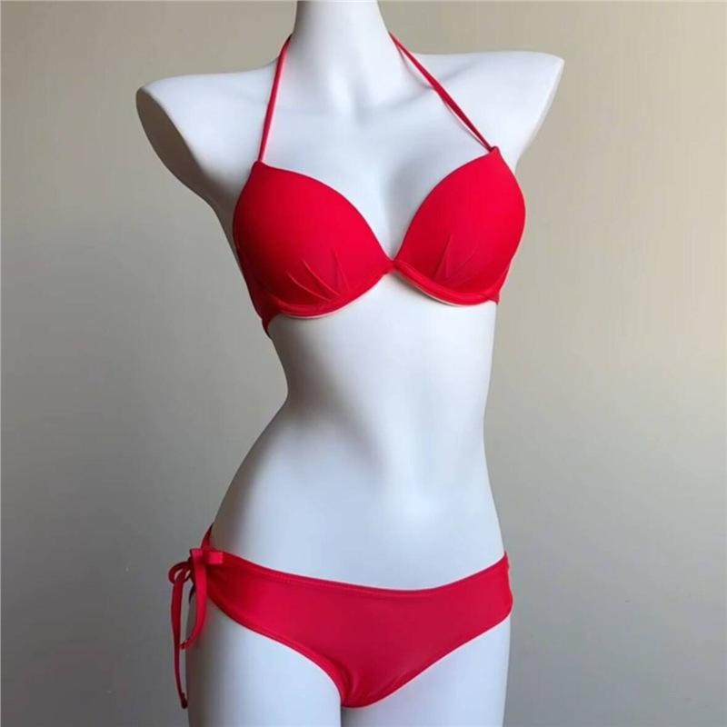

[Hot Beach] Knitted long dress atmosphere island vacation swimsuit bikini small chest steel tray gathers sexy S