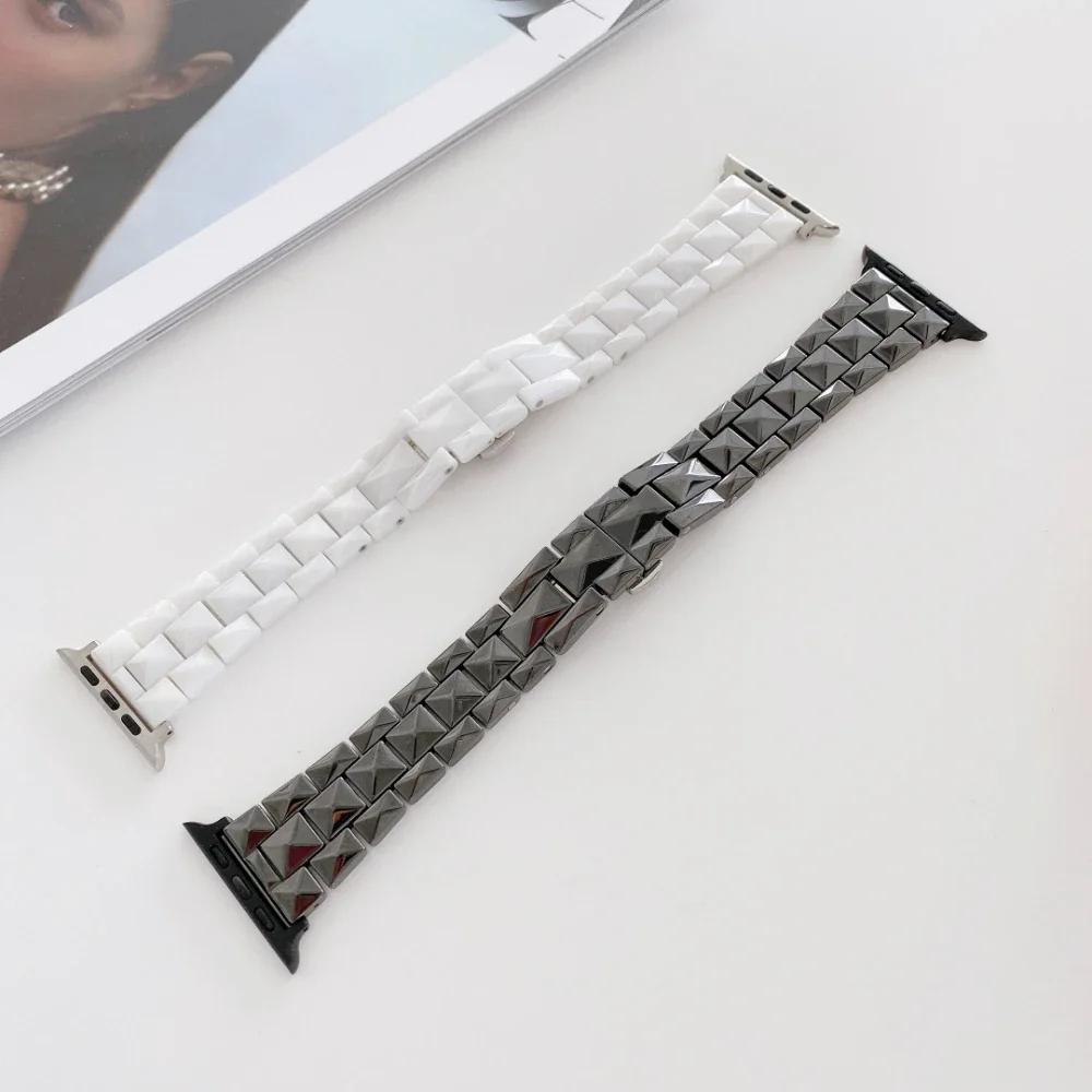 Ceramic Strap For Apple Watch Band 46mm 45mm 44mm 49mm 42mm 38mm 40mm 41mm Wristband iWatch Series Ultra 2 10 9 8 7 6 5 4 3 SE