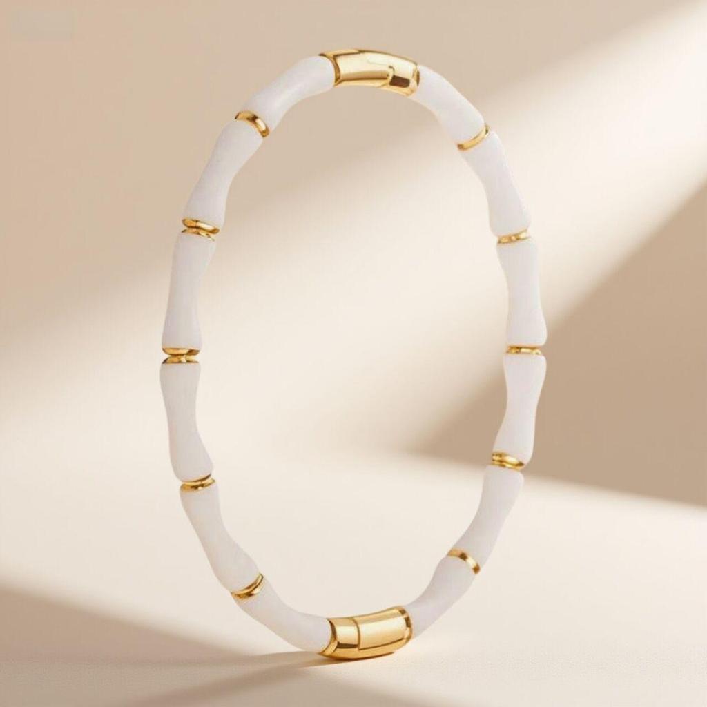 Retro Versatile Titanium Steel Open Bamboo Bangle Bracelet