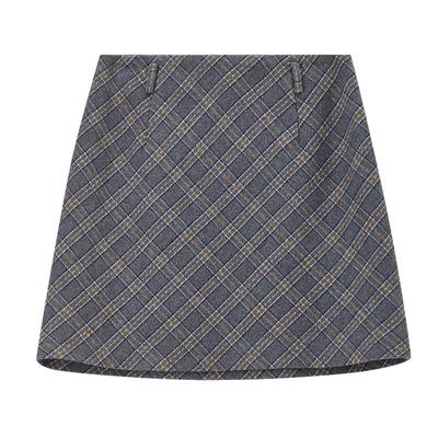 Women's Plaid Wool Blend A-Line Mini Skirt