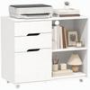 Printer Cabinet With Wheels 3 Drawers Adjustable Bar 2 Open Shelves And Handles For A4 Size Documents White