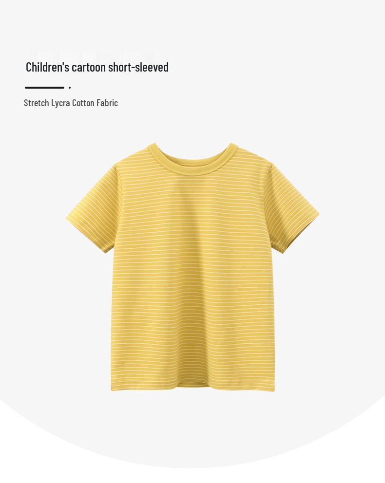 2026 Summer Boys' Korean Style Striped Lycra Cotton Round Neck T-shirt
